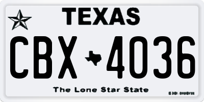 TX license plate CBX4036