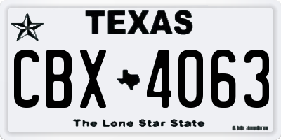 TX license plate CBX4063