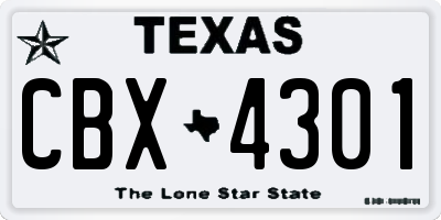 TX license plate CBX4301