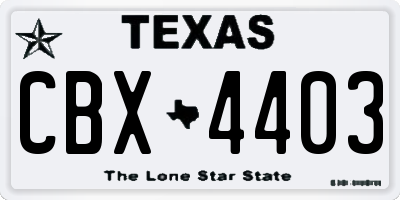 TX license plate CBX4403