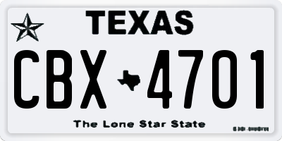 TX license plate CBX4701