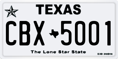 TX license plate CBX5001