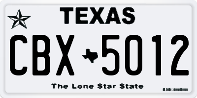 TX license plate CBX5012