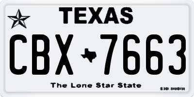 TX license plate CBX7663