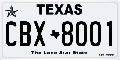TX license plate CBX8001