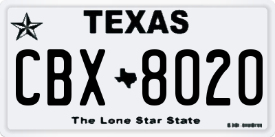 TX license plate CBX8020