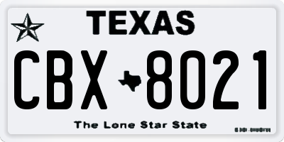 TX license plate CBX8021
