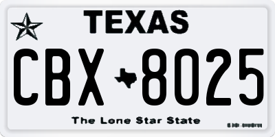 TX license plate CBX8025