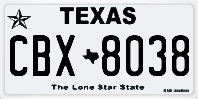 TX license plate CBX8038