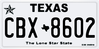 TX license plate CBX8602