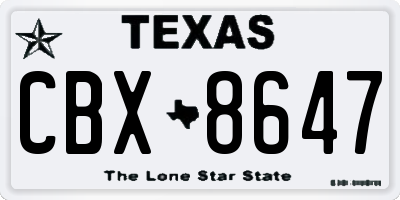 TX license plate CBX8647