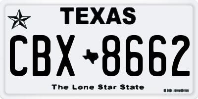 TX license plate CBX8662