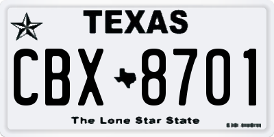 TX license plate CBX8701
