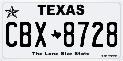 TX license plate CBX8728