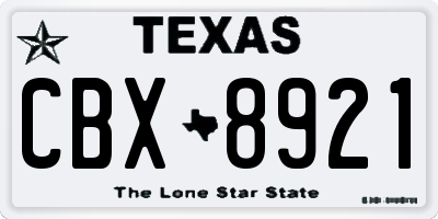 TX license plate CBX8921