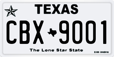 TX license plate CBX9001
