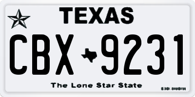 TX license plate CBX9231