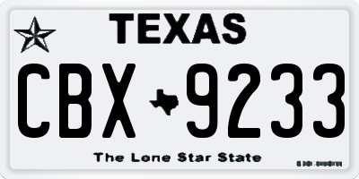 TX license plate CBX9233