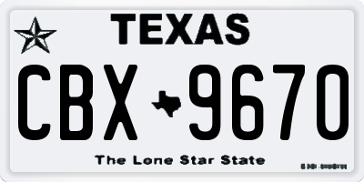 TX license plate CBX9670