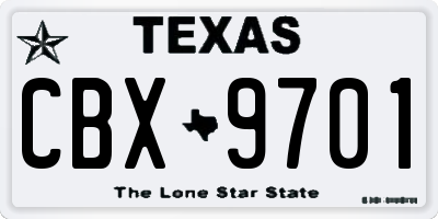 TX license plate CBX9701