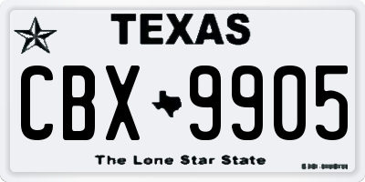 TX license plate CBX9905