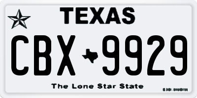 TX license plate CBX9929