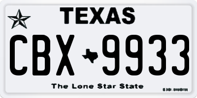 TX license plate CBX9933