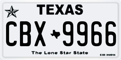 TX license plate CBX9966