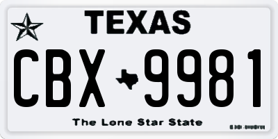 TX license plate CBX9981