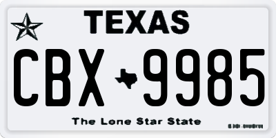 TX license plate CBX9985