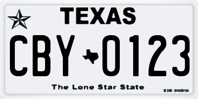TX license plate CBY0123