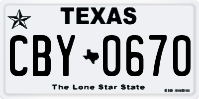 TX license plate CBY0670