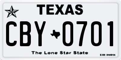TX license plate CBY0701