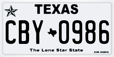 TX license plate CBY0986