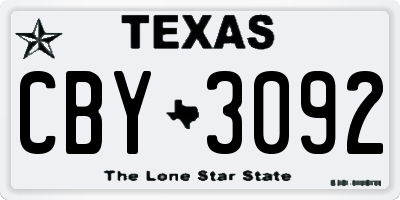 TX license plate CBY3092