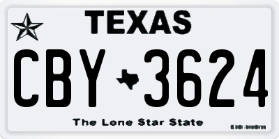TX license plate CBY3624