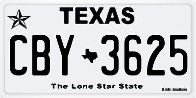 TX license plate CBY3625