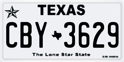 TX license plate CBY3629