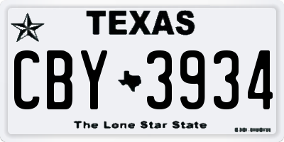 TX license plate CBY3934