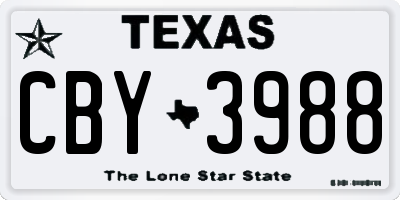 TX license plate CBY3988