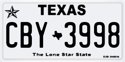 TX license plate CBY3998