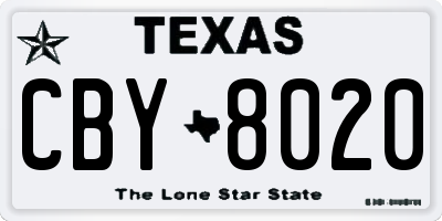 TX license plate CBY8020