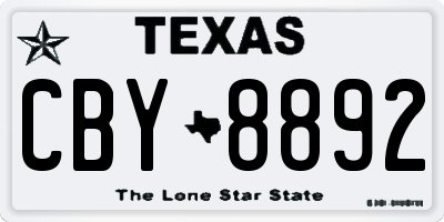 TX license plate CBY8892