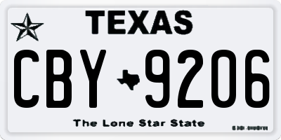 TX license plate CBY9206