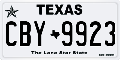 TX license plate CBY9923