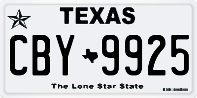 TX license plate CBY9925