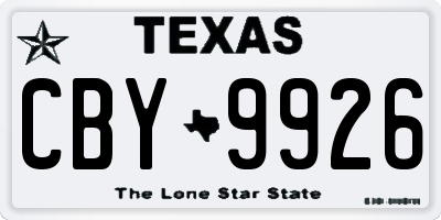 TX license plate CBY9926