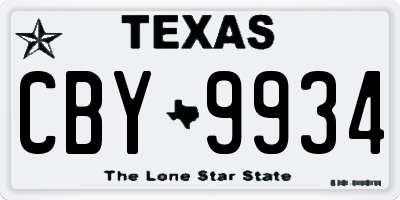 TX license plate CBY9934
