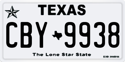 TX license plate CBY9938