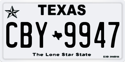 TX license plate CBY9947